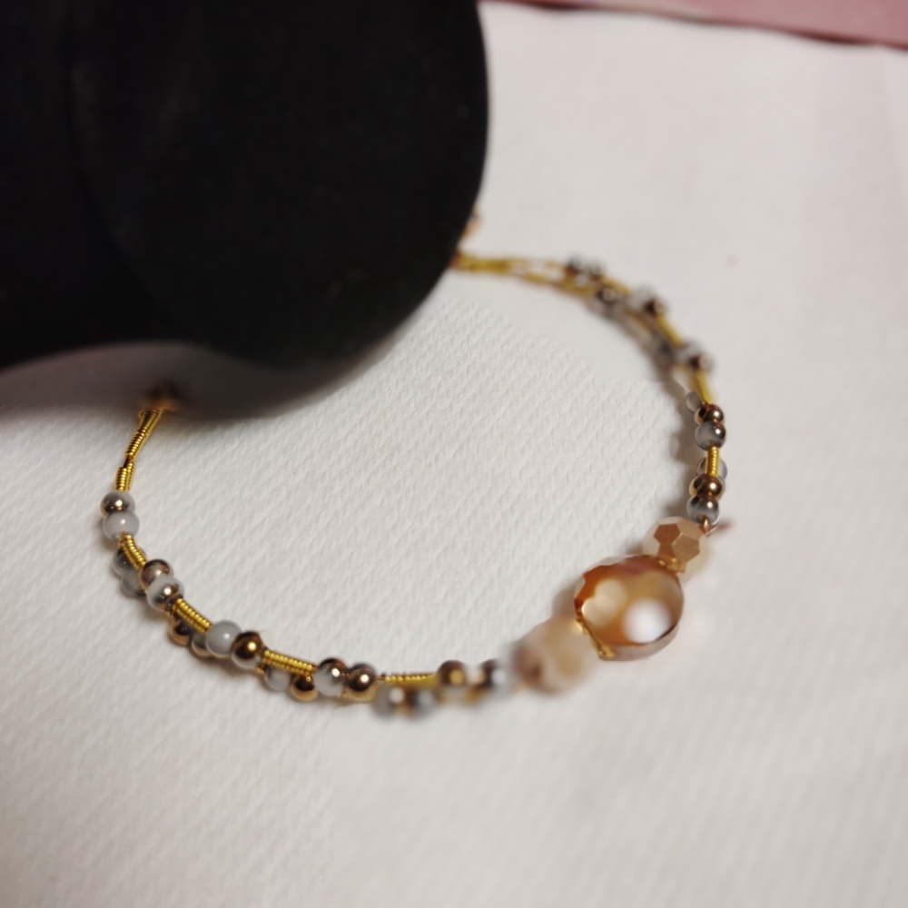 Hand Crafted Gold and Pearl Bracelet